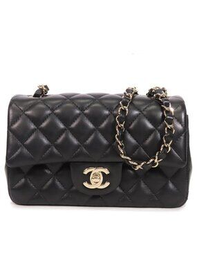 Chanel Chain Black Gold Lambskin Quilted Mini Single Flap Shoulder Bag